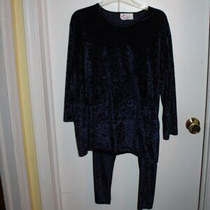 Dark blue crushed velvet two-piece top&pants set